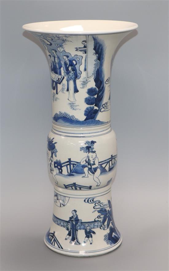 A large Chinese blue and white beaker vase height 49cm